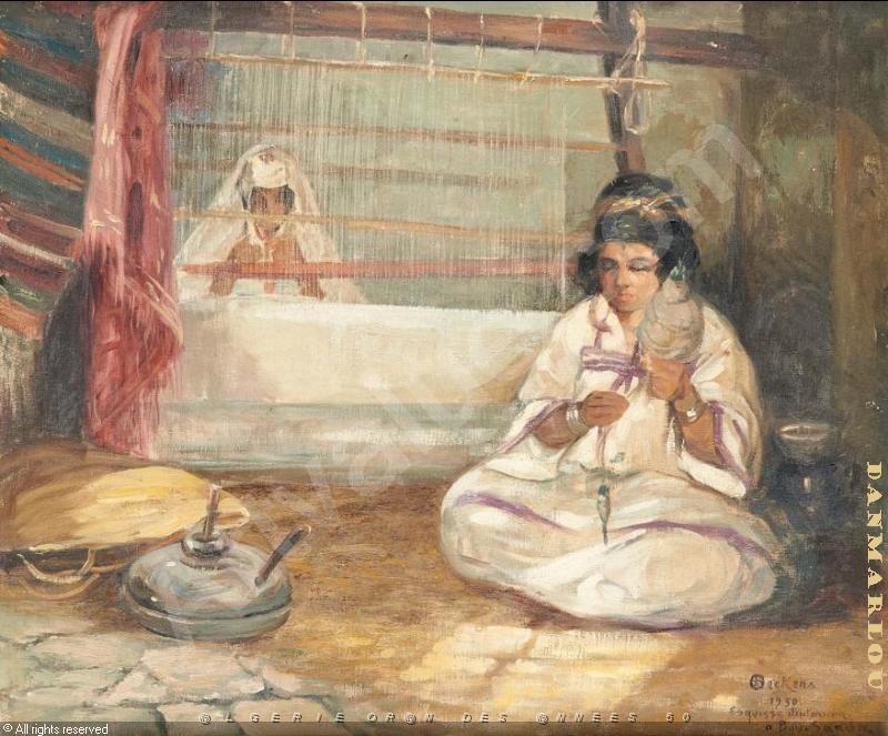 EMILE DECKERS (82).jpg - Esquisse d'intrieur  Bou Saada - 1930 - huile sur toile